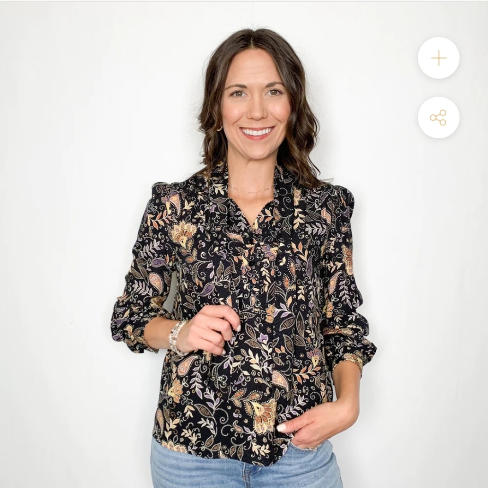 MICHAEL STARS Plus Size Cam Floral Paisley Printed Tie Neck Blouse Top